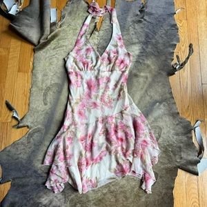Y2k cottage coquette pink floral halter dress By ruby rox size 7